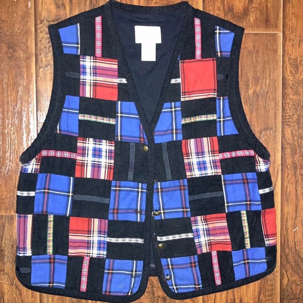 Vintage Blue and Red Patchwork Corduroy Vest
